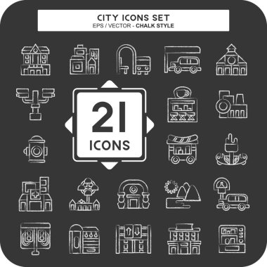 Simge Ayarlama Şehri. Bina sembolüyle ilgili. Tebeşir stili. Basit tasarım çizimi