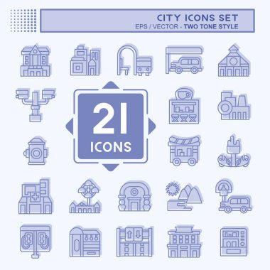 Simge Ayarlama Şehri. Bina sembolüyle ilgili. İki ton stili. Basit tasarım çizimi