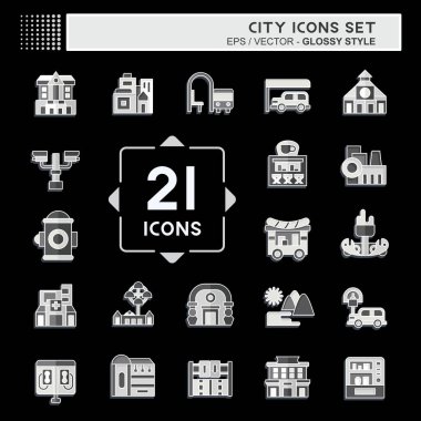 Simge Ayarlama Şehri. Bina sembolüyle ilgili. Parlak bir stil. Basit tasarım çizimi