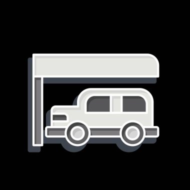 Icon Otoparkı. Şehir sembolüyle ilgili. Parlak bir stil. Basit tasarım çizimi