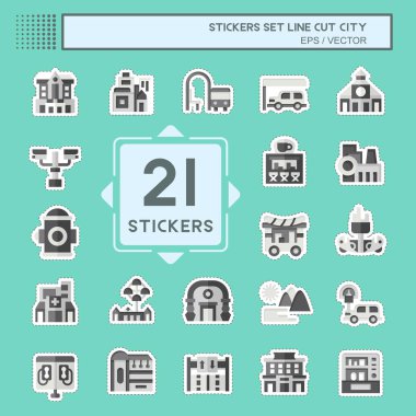 Çıkartma hattı Set City 'i kesti. Bina sembolüyle ilgili. Basit tasarım çizimi