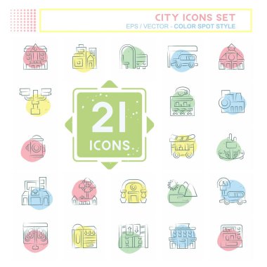 Simge Ayarlama Şehri. Bina sembolüyle ilgili. Renkli Leke Biçimi. Basit tasarım çizimi