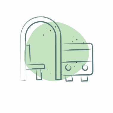 Simge Otobüs Durağı. Şehir sembolüyle ilgili. Renkli Leke Biçimi. Basit tasarım çizimi