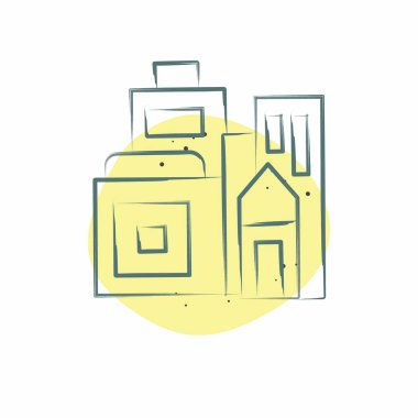 Simge Binaları. Şehir sembolüyle ilgili. Renkli Leke Biçimi. Basit tasarım çizimi