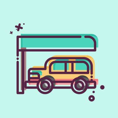 Icon Otoparkı. Şehir sembolüyle ilgili. MBE tarzı. Basit tasarım çizimi