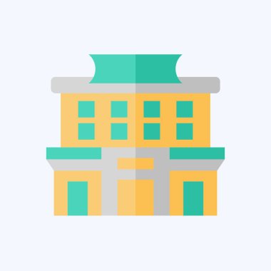 Simge süpermarketi. Şehir sembolüyle ilgili. Düz stil. Basit tasarım çizimi