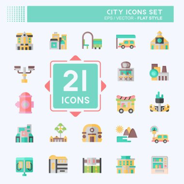 Simge Ayarlama Şehri. Bina sembolüyle ilgili. Düz stil. Basit tasarım çizimi