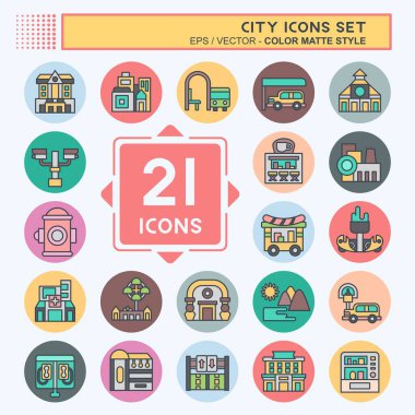 Simge Ayarlama Şehri. Bina sembolüyle ilgili. renk arkadaşı stili. Basit tasarım çizimi