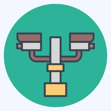 Simge Kapalı devre kamera sistemi. Şehir sembolüyle ilgili. renk arkadaşı stili. Basit tasarım çizimi