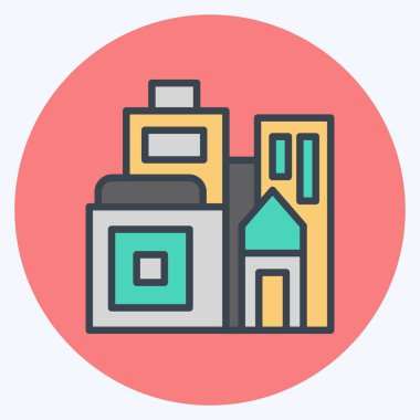 Simge Binaları. Şehir sembolüyle ilgili. renk arkadaşı stili. Basit tasarım çizimi