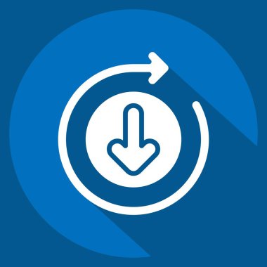 Simge İndiriliyor. Düğme İndirme simgesi ile ilgili. Uzun gölge tarzı. Basit tasarım çizimi