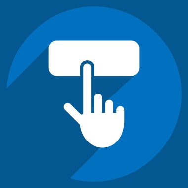 Simge Düğmesi. Düğme İndirme simgesi ile ilgili. Uzun gölge tarzı. Basit tasarım çizimi