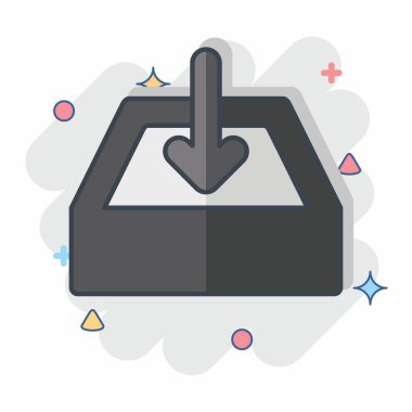 Simge İndirme. Düğme İndirme simgesi ile ilgili. Çizgi roman. Basit tasarım çizimi