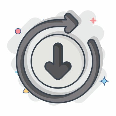 Simge İndiriliyor. Düğme İndirme simgesi ile ilgili. Çizgi roman. Basit tasarım çizimi