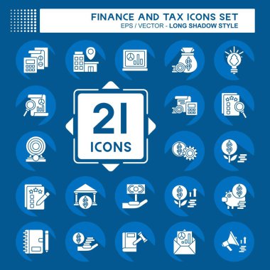 Simge Belirleme Finans ve Vergi. İşletme sembolüyle ilgili. Uzun gölge tarzı. Basit tasarım çizimi