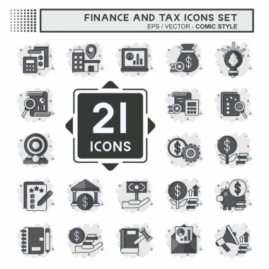 Simge Belirleme Finans ve Vergi. İşletme sembolüyle ilgili. Çizgi roman. Basit tasarım çizimi