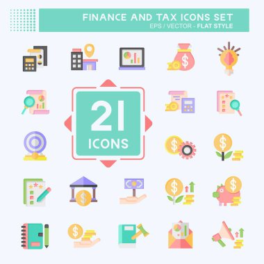 Simge Belirleme Finans ve Vergi. İşletme sembolüyle ilgili. Düz stil. Basit tasarım çizimi