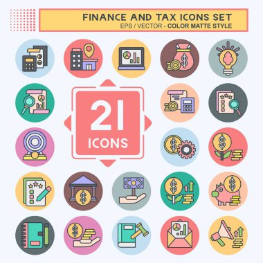 Simge Belirleme Finans ve Vergi. İşletme sembolüyle ilgili. renk arkadaşı stili. Basit tasarım çizimi