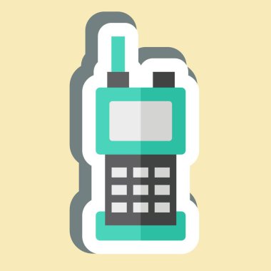 Çıkartmalı Telsiz. Acil durum sembolüyle ilgili. Basit tasarım çizimi