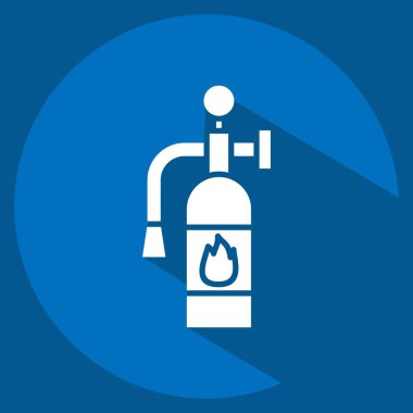 Simge yangın söndürücü. Acil durum sembolüyle ilgili. Uzun gölge tarzı. Basit tasarım çizimi