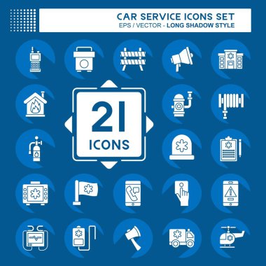 Simge seti acil durum. Uyarı sembolüyle ilgili. Uzun gölge tarzı. Basit tasarım çizimi