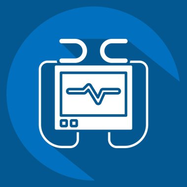 Simge Defibrilatör Makinesi. Acil durum sembolüyle ilgili. Uzun gölge tarzı. Basit tasarım çizimi