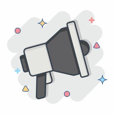 Simge hoparlörü. Acil durum sembolüyle ilgili. Çizgi roman. Basit tasarım çizimi