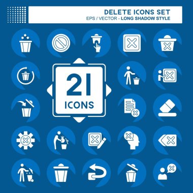 Simge Ayarla Sil. Silme Düğmesi sembolü ile ilgili. Uzun gölge tarzı. Basit tasarım çizimi