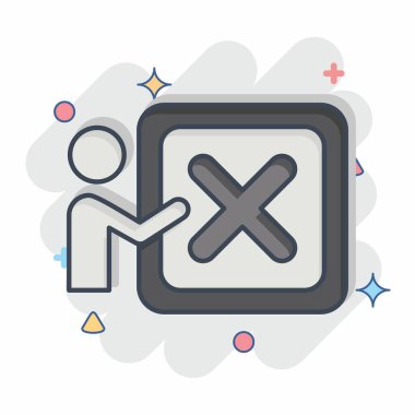 Simge Dağılın. Silme sembolü ile ilgili. Çizgi roman. Basit tasarım çizimi