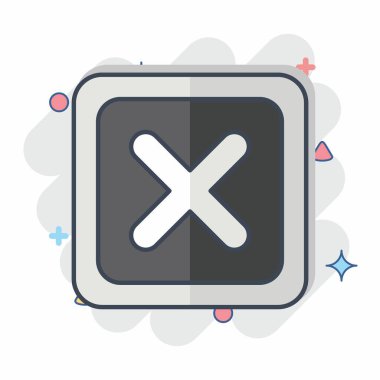 Simge Silme Düğmesi. Silme sembolü ile ilgili. Çizgi roman. Basit tasarım çizimi