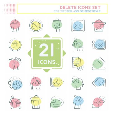 Simge Ayarla Sil. Silme Düğmesi sembolü ile ilgili. Renkli Leke Biçimi. Basit tasarım çizimi