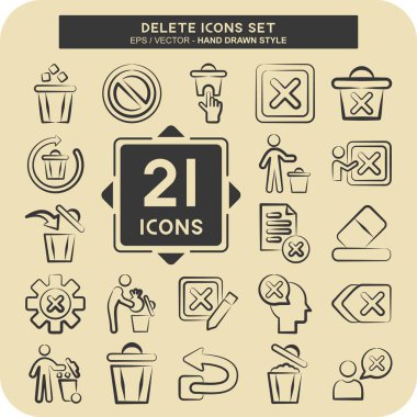 Simge Ayarla Sil. Silme Düğmesi sembolü ile ilgili. El çizimi tarzı. Basit tasarım çizimi