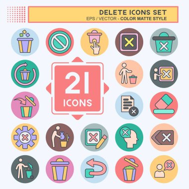 Simge Ayarla Sil. Silme Düğmesi sembolü ile ilgili. renk arkadaşı stili. Basit tasarım çizimi