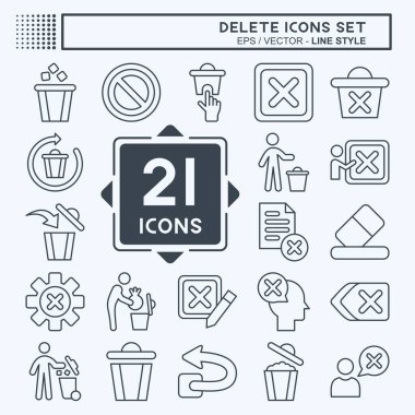Simge Ayarla Sil. Silme Düğmesi sembolü ile ilgili. Sıra tarzı. Basit tasarım çizimi