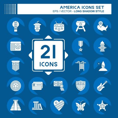 Icon Amerika 'yı kurdu. Tatil sembolüyle ilgili. Uzun gölge tarzı. Basit tasarım çizimi