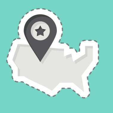 Çıkartma çizgisi Amerika Haritasını kesti. Amerika sembolüyle ilgili. Basit tasarım çizimi