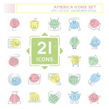 Icon Amerika 'yı kurdu. Tatil sembolüyle ilgili. Renkli Leke Biçimi. Basit tasarım çizimi