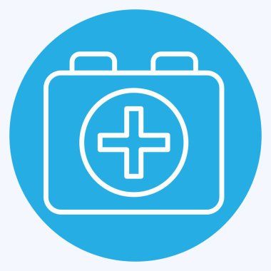 Simge ilk yardım kiti. Rugby sembolüyle ilgili. Mavi gözlü. Basit tasarım çizimi