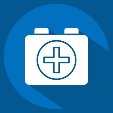 Simge ilk yardım kiti. Rugby sembolüyle ilgili. Uzun gölge tarzı. Basit tasarım çizimi