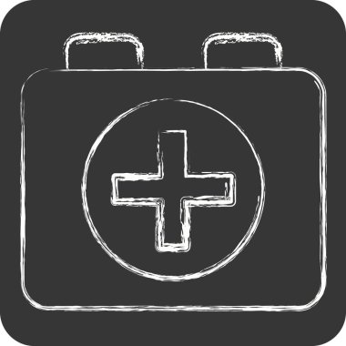 Simge ilk yardım kiti. Rugby sembolüyle ilgili. Tebeşir stili. Basit tasarım çizimi