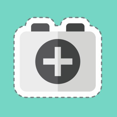 Çıkartma çizgisi ilk yardım çantasını kesti. Rugby sembolüyle ilgili. Basit tasarım çizimi