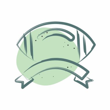 Simge Kurdele Sancağı. Rugby sembolüyle ilgili. Renkli Leke Biçimi. Basit tasarım çizimi