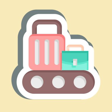 Çıkartma taşıma bandı. Havalimanı sembolüyle ilgili. Basit tasarım çizimi