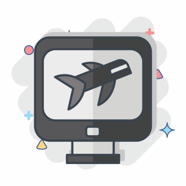 Simge Uçuş Kontrolü. Havalimanı sembolüyle ilgili. Çizgi roman. Basit tasarım çizimi