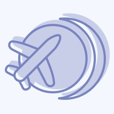 Icon Uluslararası Uçuş. Havalimanı sembolüyle ilgili. İki ton stili. Basit tasarım çizimi