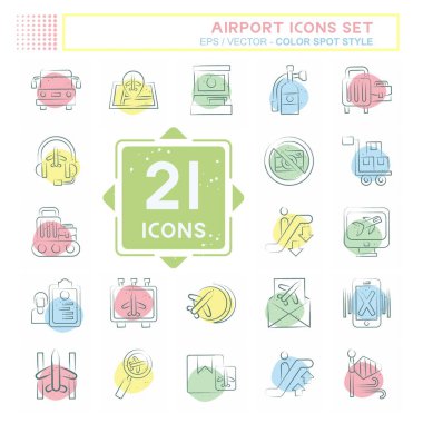 Simge Havalimanı. Havalimanı sembolüyle ilgili. Renkli Leke Biçimi. Basit tasarım çizimi