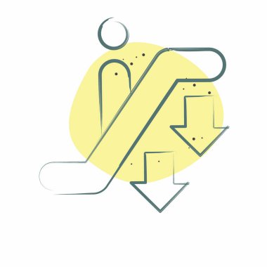 Icon Yürüyen merdivenden aşağı. Havalimanı sembolüyle ilgili. Renkli Leke Biçimi. Basit tasarım çizimi