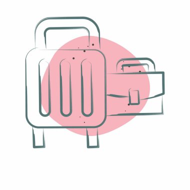 Simge bagajı. Havalimanı sembolüyle ilgili. Renkli Leke Biçimi. Basit tasarım çizimi