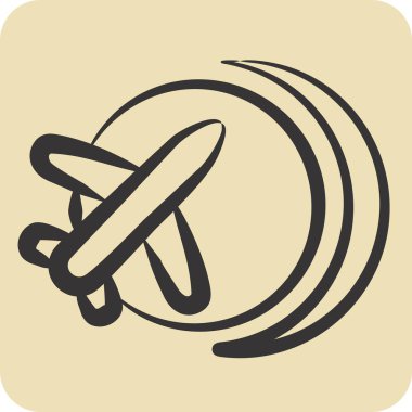 Icon Uluslararası Uçuş. Havalimanı sembolüyle ilgili. El çizimi tarzı. Basit tasarım çizimi