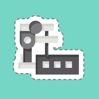 Çıkartma çizgisi dikiş makinesinin ayağını kesti. Dikiş sembolüyle ilgili. Basit tasarım çizimi